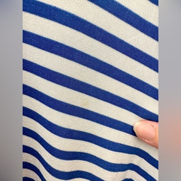 CHICO’S TRAVELERS | Blue White Striped Tunic Top Asymmetrical Hem | Size 2 Large - Picture 7 of 7